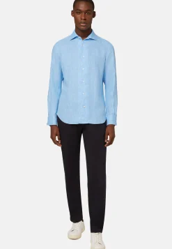 Camicia Azzurra In Lino Regular Fit