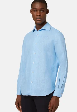 Camicia Azzurra In Lino Regular Fit