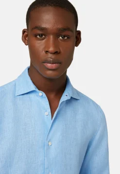 Camicia Azzurra In Lino Regular Fit