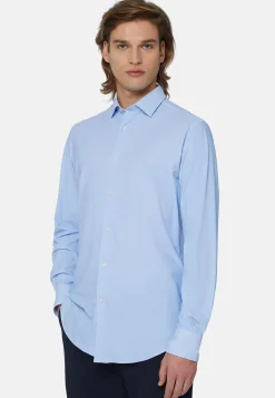 Camicia Azzurra In Nylon Elasticizzato Slim Fit