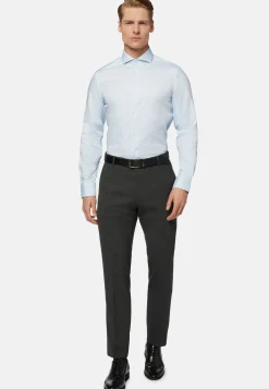 Camicia Azzurra In Pin Point Di Cotone Slim Fit