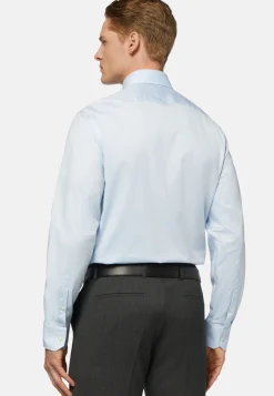 Camicia Azzurra In Pin Point Di Cotone Slim Fit