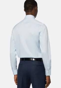 Camicia Azzurra In Pin Point Di Cotone Slim Fit