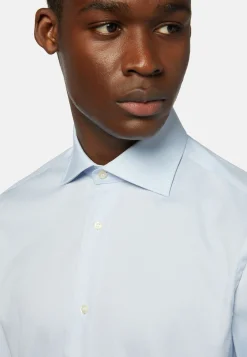 Camicia Azzurra In Pin Point Di Cotone Slim Fit