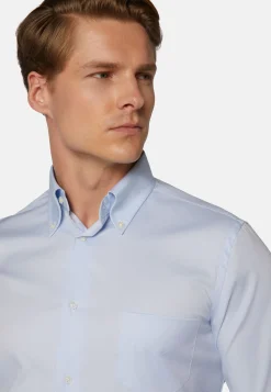 Camicia Azzurra In Pin Point Di Cotone Regular Fit