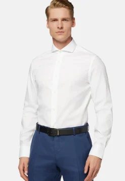 Camicia Azzurra In Pin Point Di Cotone Slim Fit