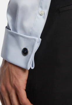 Camicia Azzurra In Pin Point Di Cotone Slim Fit