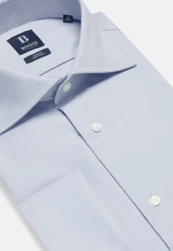 Camicia Azzurra In Pin Point Di Cotone Slim Fit