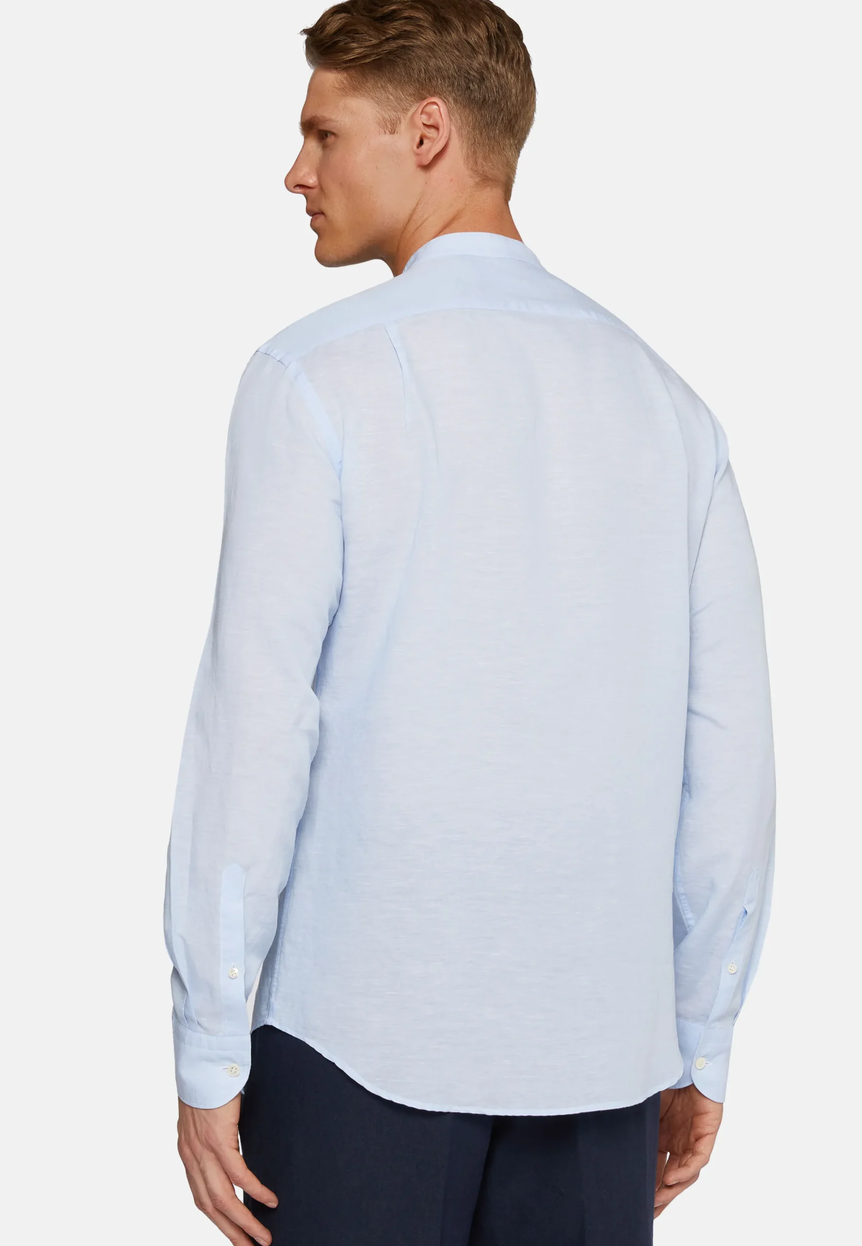 Camicia Azzurra In Tencel Lino Regular Fit