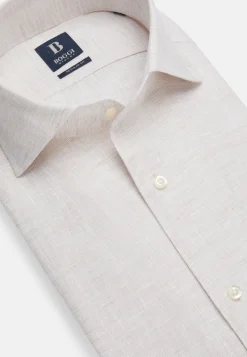 Camicia Beige In Lino Regular Fit