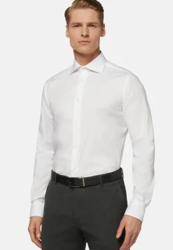 Camicia Bianca In Pin Point Di Cotone Long Fit