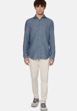 Camicia In Denim Di Cotone E Lino Regular Fit