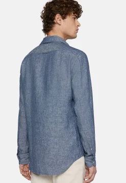 Camicia In Denim Di Cotone E Lino Regular Fit