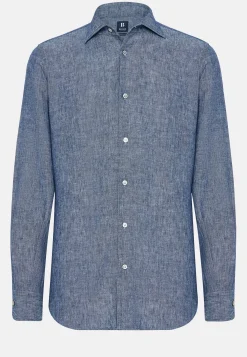 Camicia In Denim Di Cotone E Lino Regular Fit