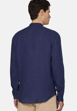 Camicia Navy In Lino Regular Fit