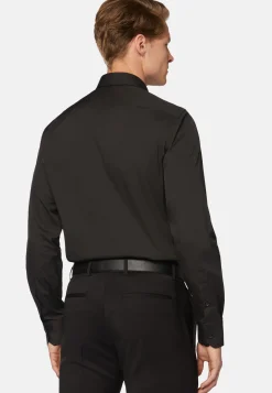 Camicia Nera In Cotone Elasticizzato Slim Fit