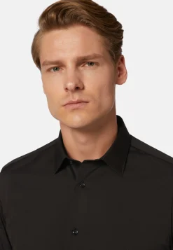 Camicia Nera In Cotone Elasticizzato Slim Fit