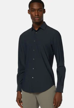 Camicia Nera In Nylon Elasticizzato Slim Fit