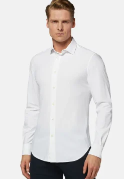 Camicia Nera In Nylon Elasticizzato Slim Fit
