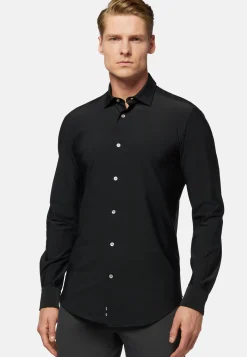Camicia Nera In Nylon Elasticizzato Slim Fit