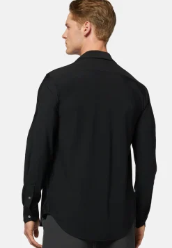 Camicia Nera In Nylon Elasticizzato Slim Fit