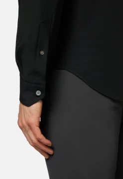 Camicia Nera In Nylon Elasticizzato Slim Fit