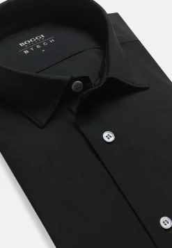 Camicia Nera In Nylon Elasticizzato Slim Fit