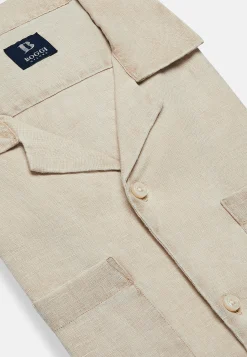 Camicia Over Camp Beige In Lino