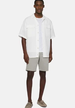 Camicia Over Camp Navy In Lino