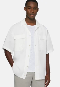 Camicia Over Camp Navy In Lino