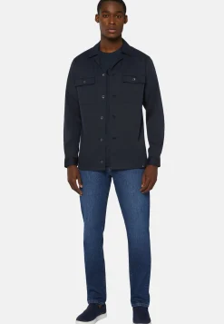Camicia Over Camp Navy In Cotone Tencel