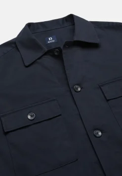 Camicia Over Camp Navy In Cotone Tencel