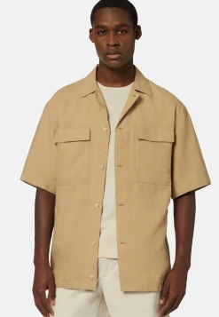 Camicia Over Camp Navy In Lino
