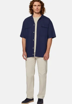 Camicia Over Camp Navy In Lino