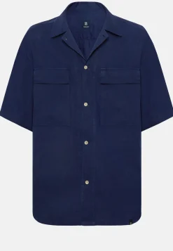 Camicia Over Camp Navy In Lino