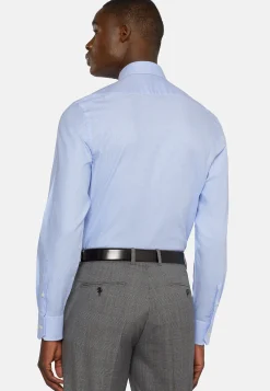 Camicia Pied De Poule Azzurra In Cotone Slim Fit