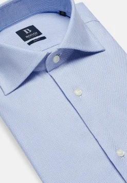 Camicia Pied De Poule Azzurra In Cotone Slim Fit