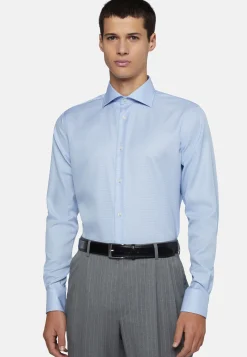 Camicia Pied De Poule Azzurra In Cotone Regular