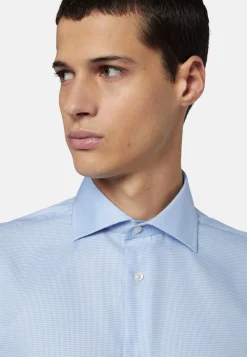 Camicia Pied De Poule Azzurra In Cotone Regular