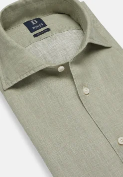 Camicia Tortora In Lino Regular Fit