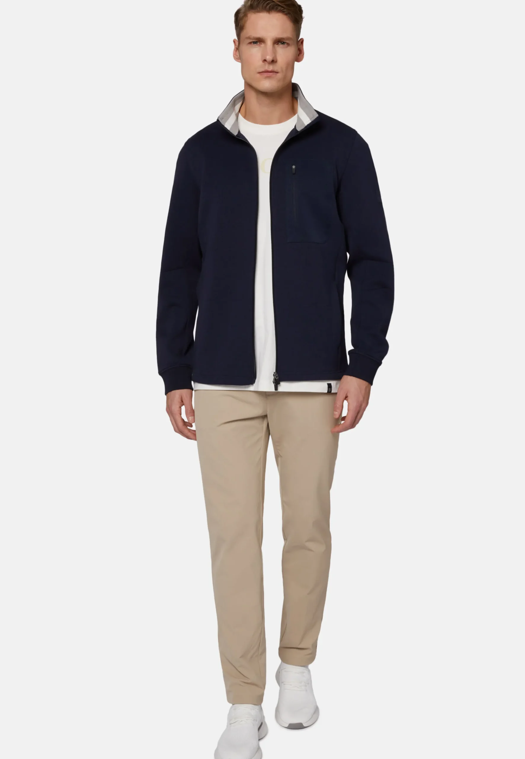 Felpa Con Full Zip In Light Scuba Riciclato