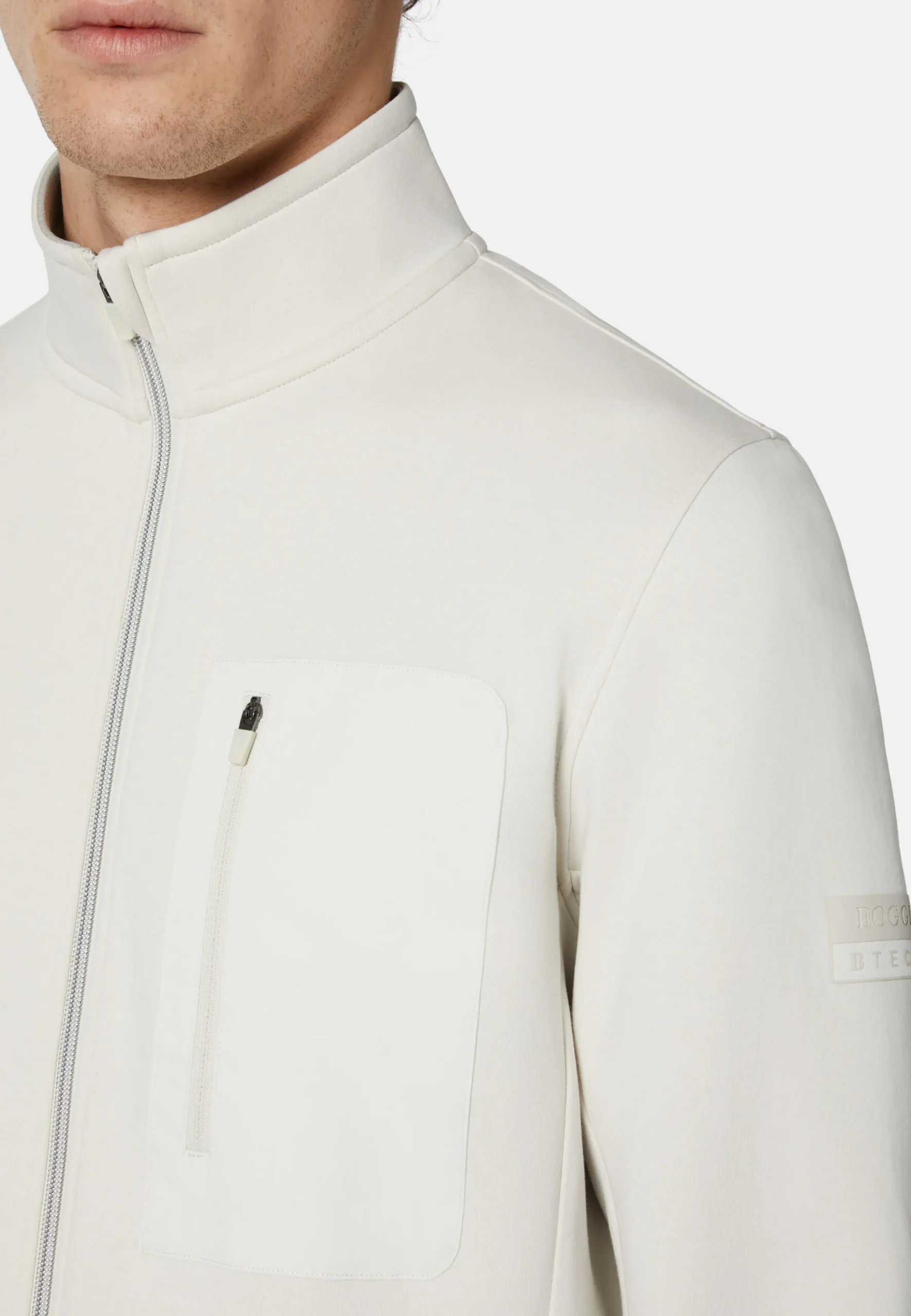 Felpa Con Full Zip In Light Scuba Riciclato