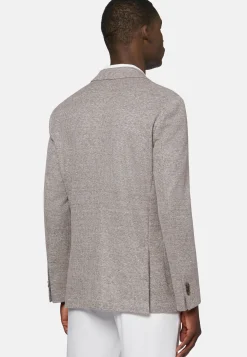 Giacca Azzurra Melange In Lino Cotone B Jersey