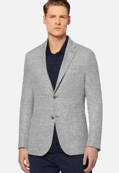 Giacca Azzurra Melange In Lino Cotone B Jersey