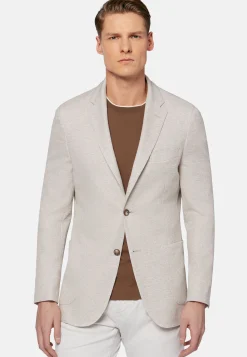 Giacca Azzurra Melange In Lino Cotone B Jersey