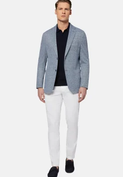 Giacca Azzurra Melange In Lino Cotone B Jersey