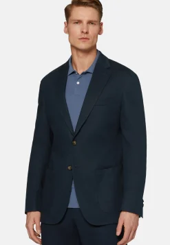 Giacca Blu Diagonale In Cotone Elasticizzato
