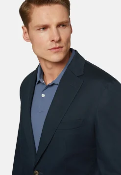 Giacca Blu Diagonale In Cotone Elasticizzato