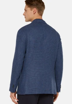 Giacca Blu Principe Di Galles Lana Lino