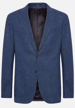 Giacca Blu Principe Di Galles Lana Lino